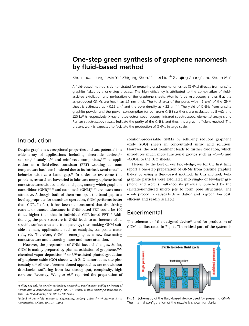 One-Step Green Synthesis of Graphene Nanomesh by Fluid-Based Method
