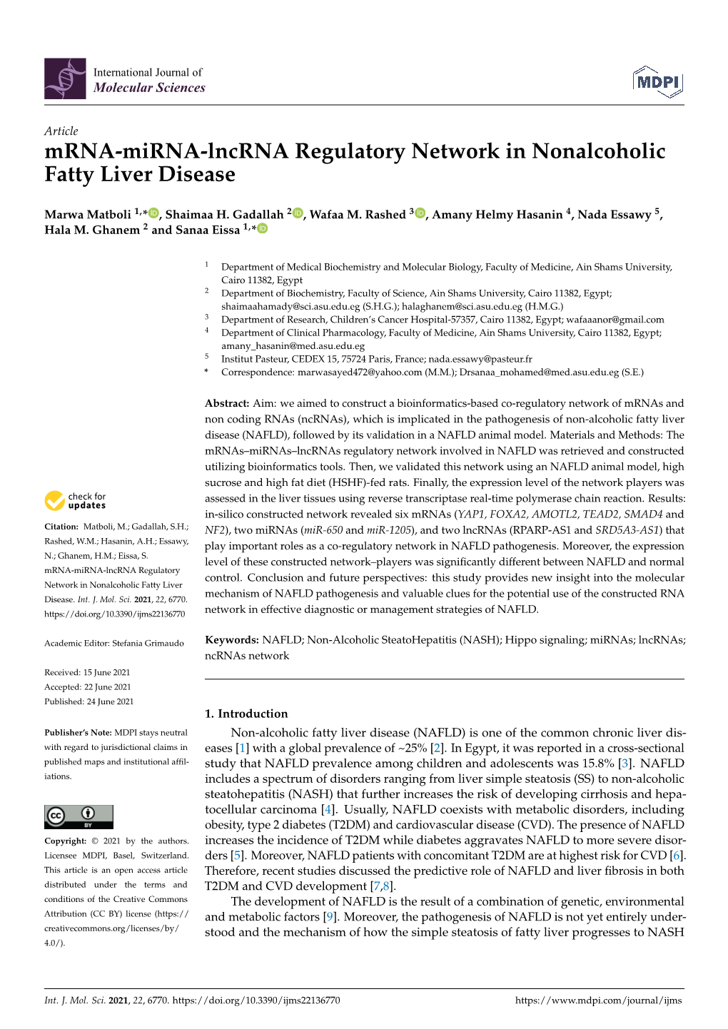 Mrna-Mirna-Lncrna Regulatory Network in Nonalcoholic Fatty Liver Disease