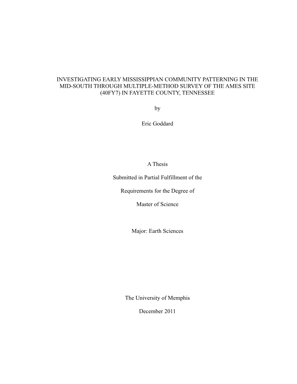 Investigating Early Mississippian Community Patterning in the Mid-South Through Multiple-Method Survey of the Ames Site (40Fy7) in Fayette County, Tennessee