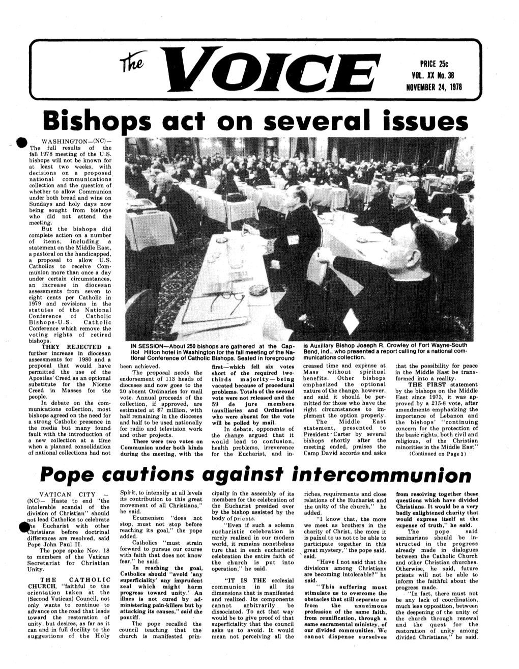 Bishops Act on Several Issues | WASHINGTON-(NC)- the Full Results of the Fall 1978 Meeting of the U.S