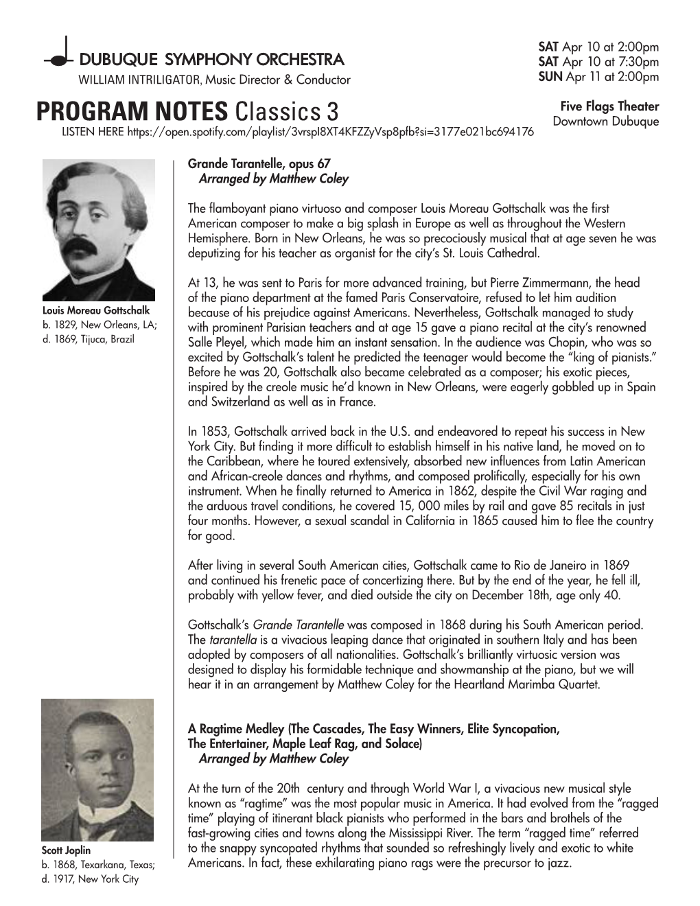 PROGRAM NOTES Classics 3 Downtown Dubuque LISTEN HERE