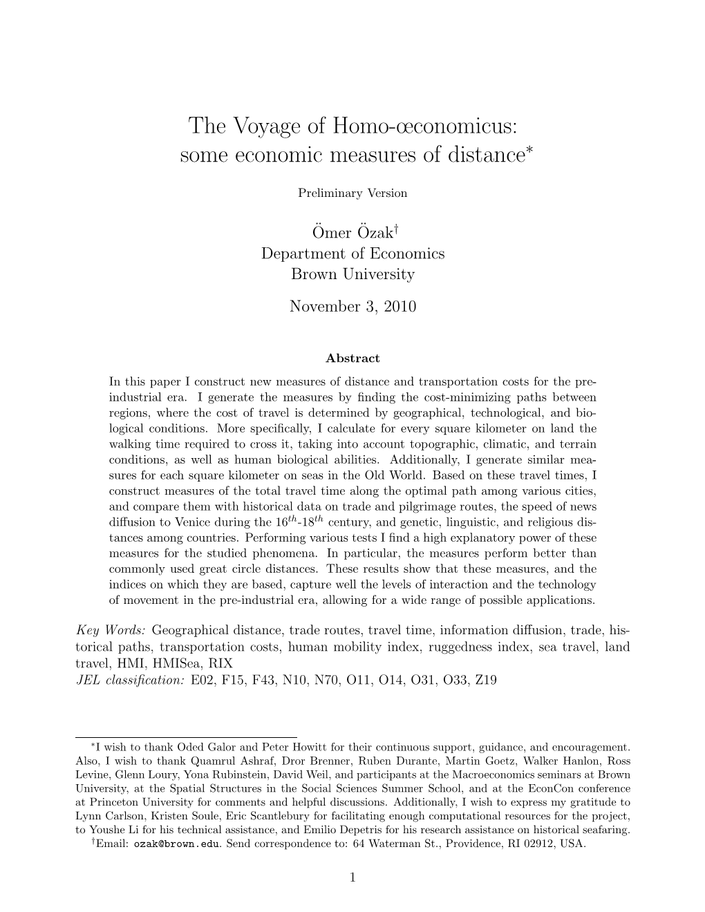 The Voyage of Homo-Œconomicus: Some Economic Measures of Distance∗