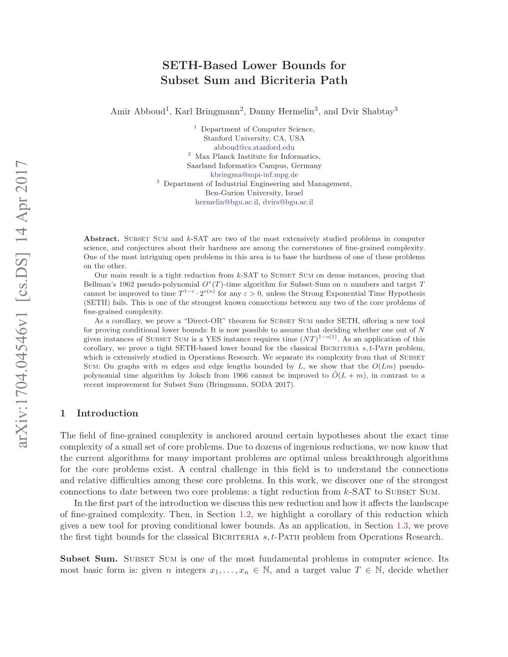 SETH-Based Lower Bounds for Subset Sum and Bicriteria Path