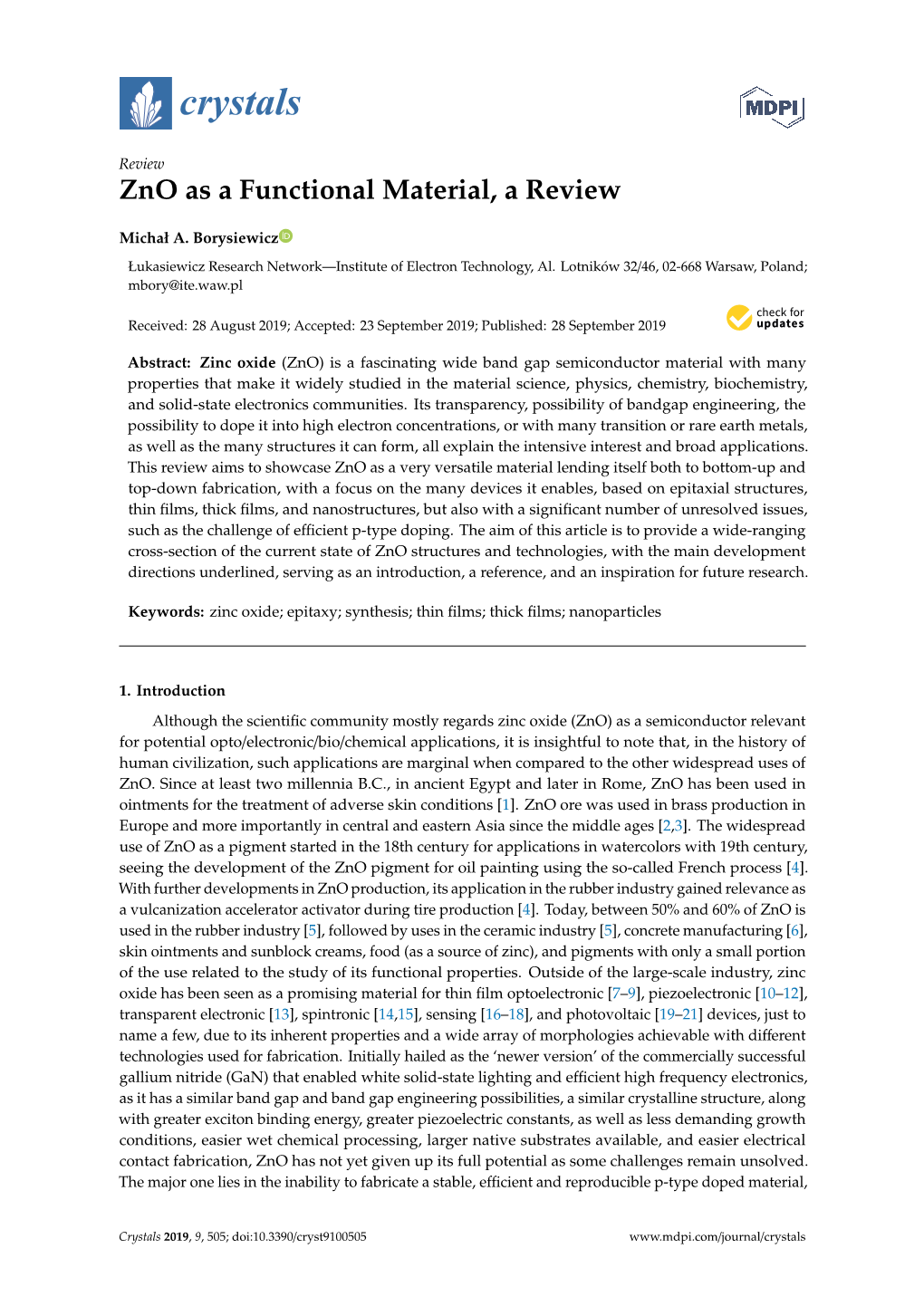 Zno As a Functional Material, a Review