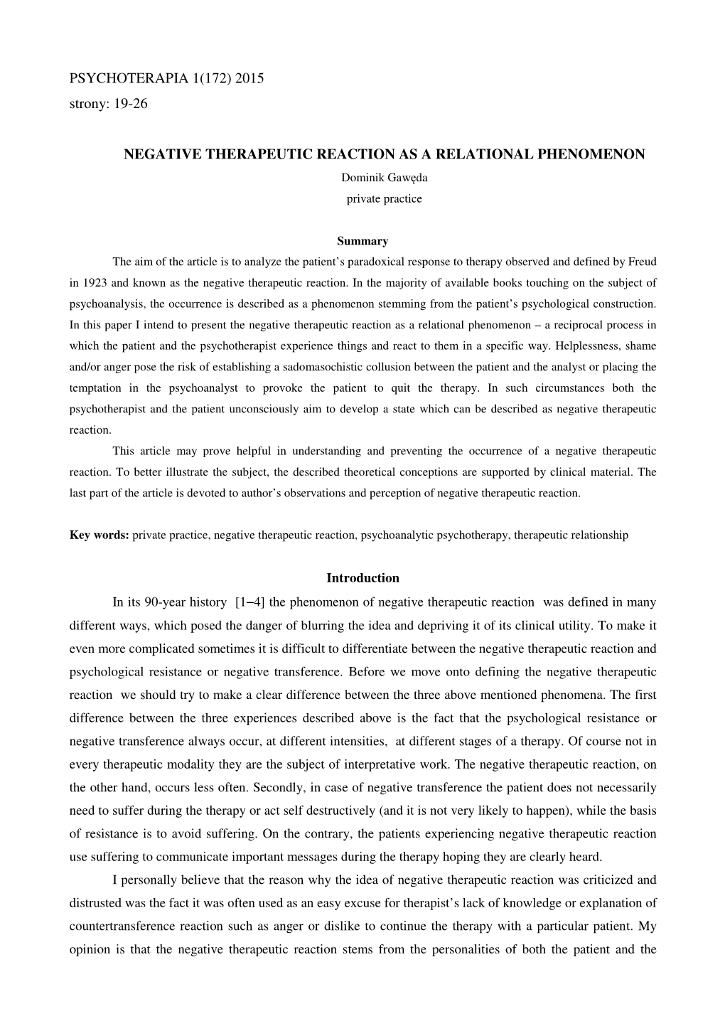 19-26 Negative Therapeutic Reaction As a Relational