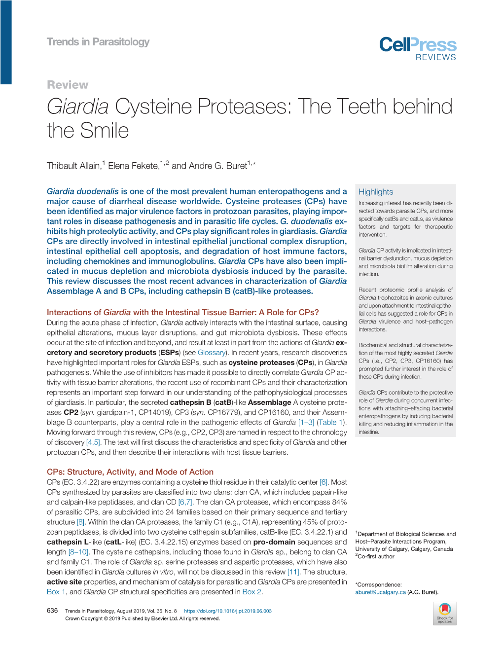 Giardia Cysteine Proteases: the Teeth Behind the Smile