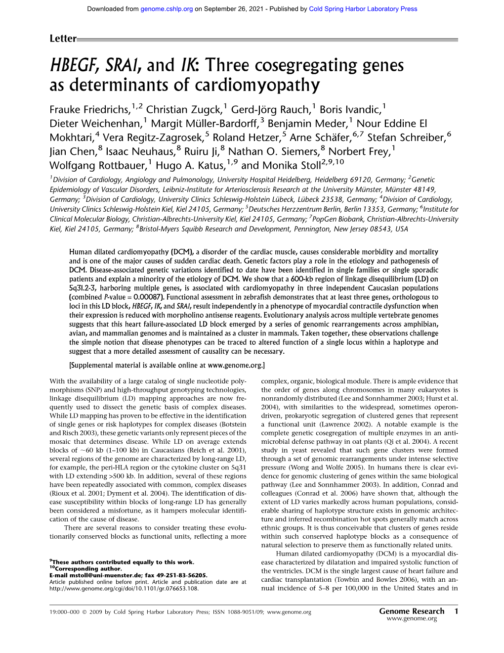 HBEGF, SRA1, and IK: Three Cosegregating Genes As Determinants of Cardiomyopathy