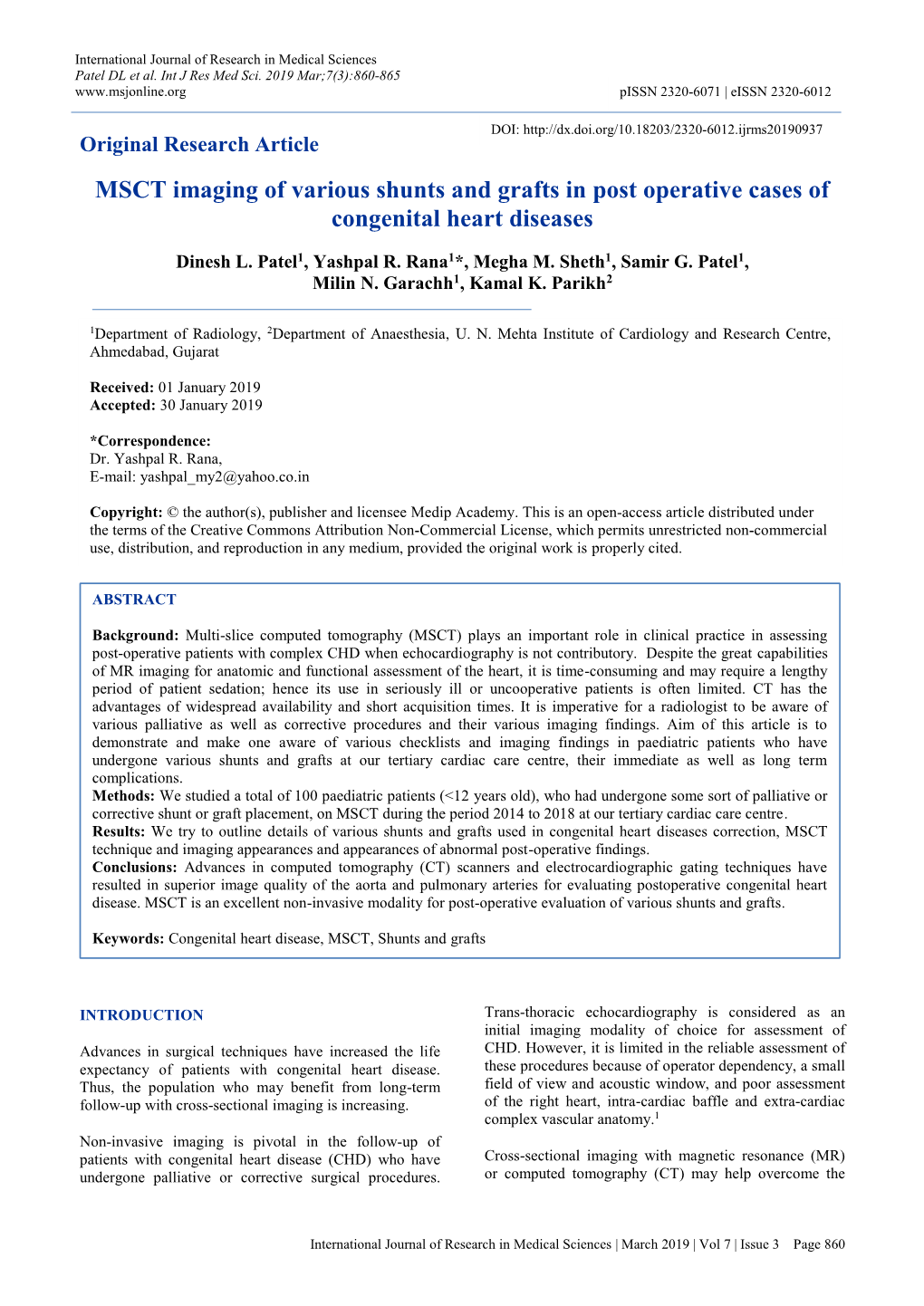 MSCT Imaging of Various Shunts and Grafts in Post Operative Cases of Congenital Heart Diseases