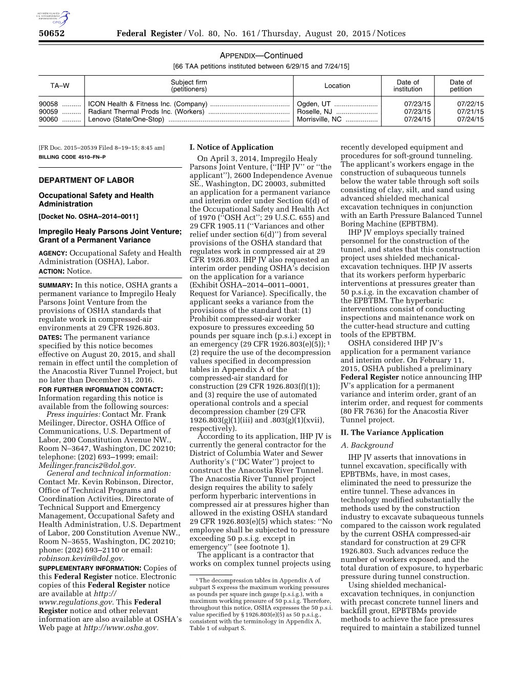 Federal Register/Vol. 80, No. 161/Thursday, August 20, 2015