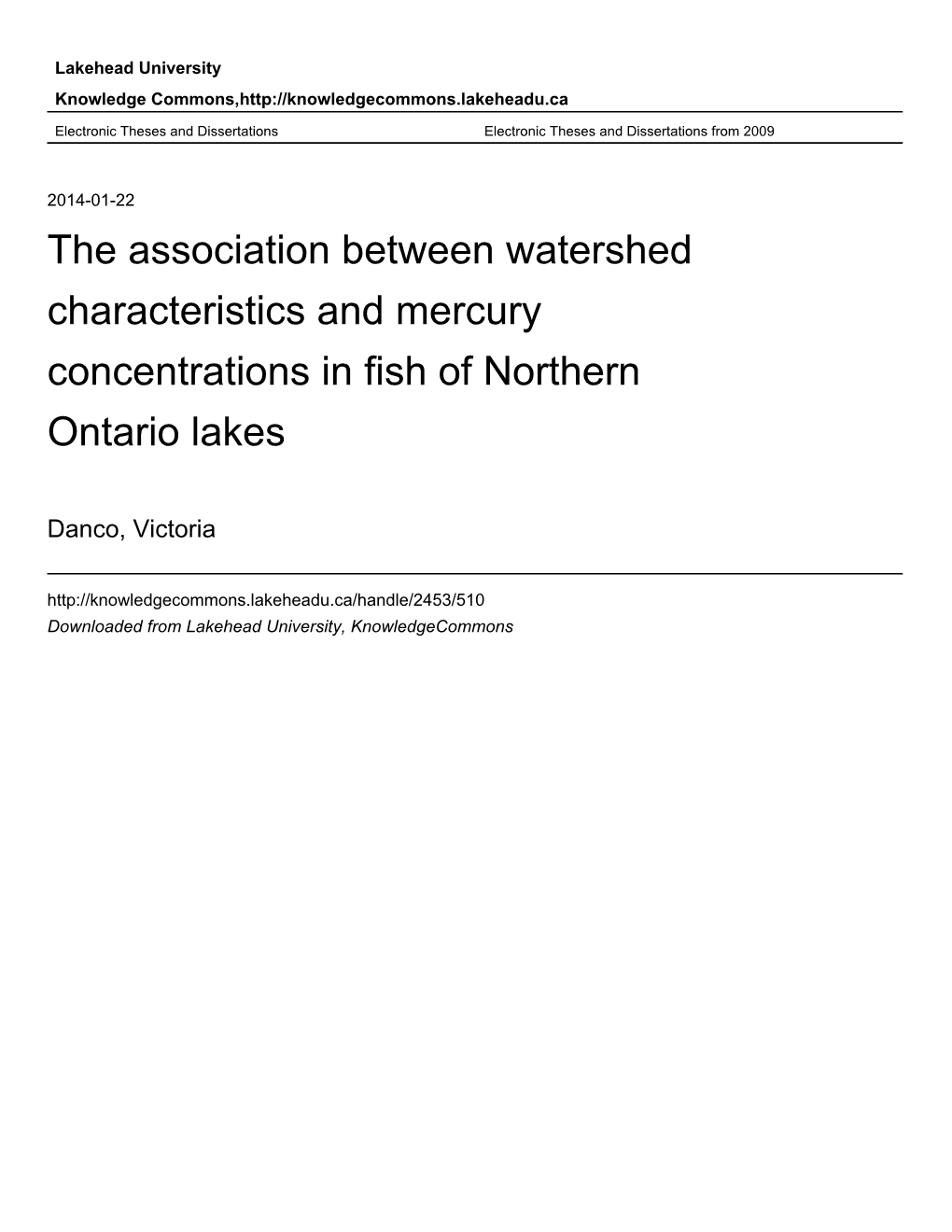 The Association Between Watershed Characteristics and Mercury Concentrations in Fish of Northern Ontario Lakes