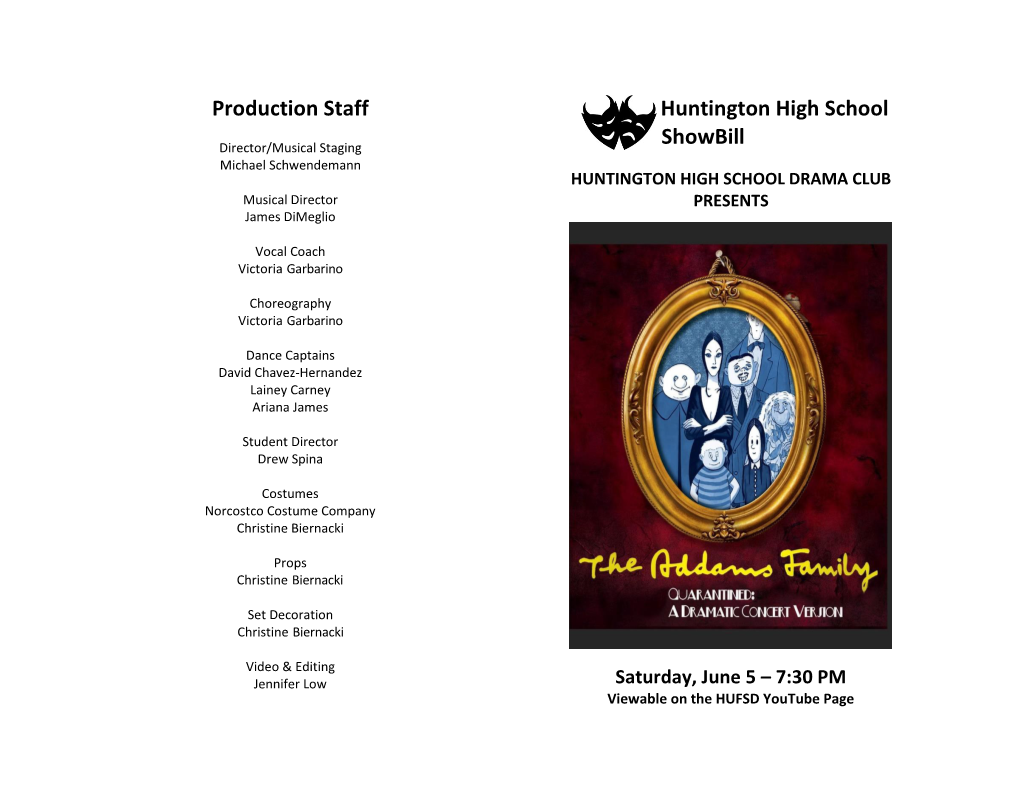 Production Staff Huntington High School Showbill