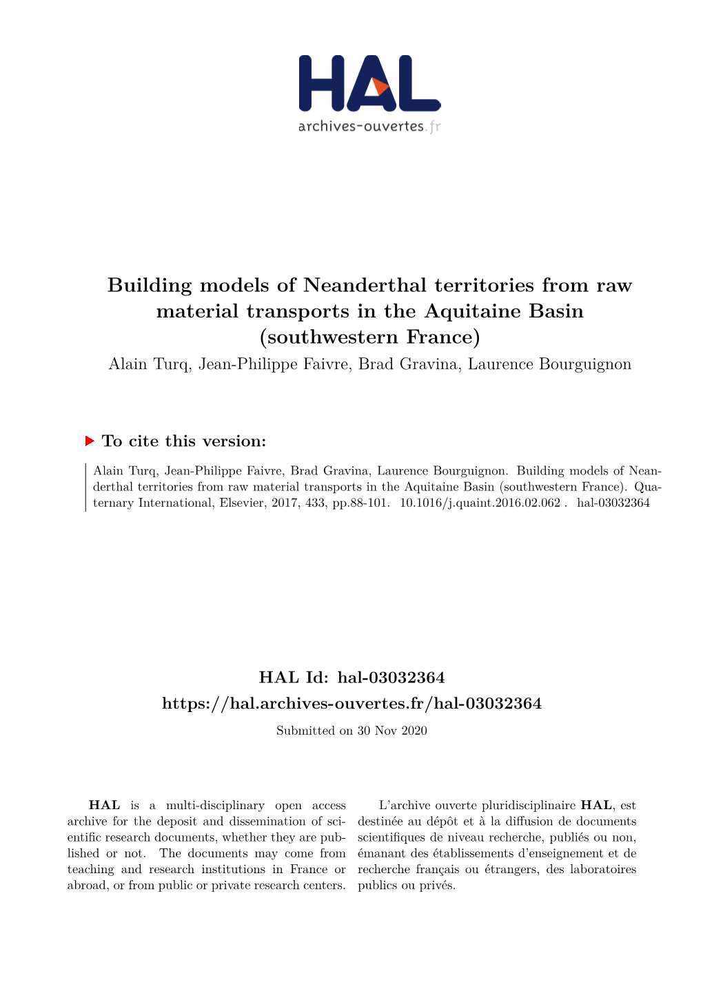 Building Models of Neanderthal Territories from Raw Material Transports in the Aquitaine Basin