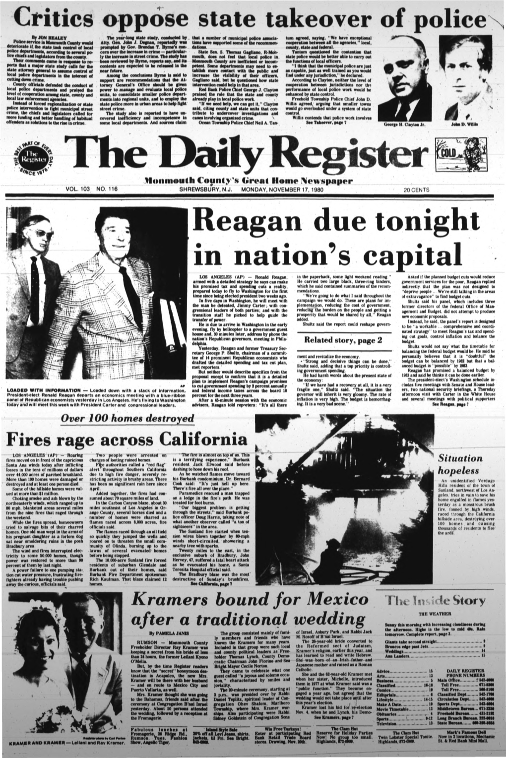 Reagan Due Tonight in Nation's Ca