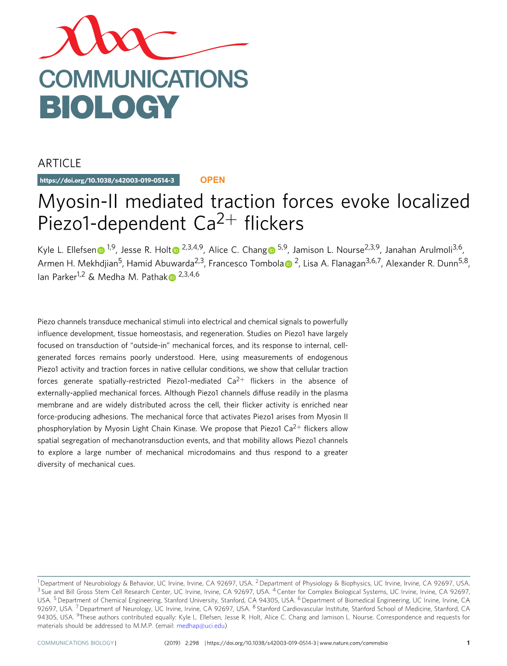 Myosin-II Mediated Traction Forces Evoke Localized Piezo1-Dependent Ca2+ ﬂickers