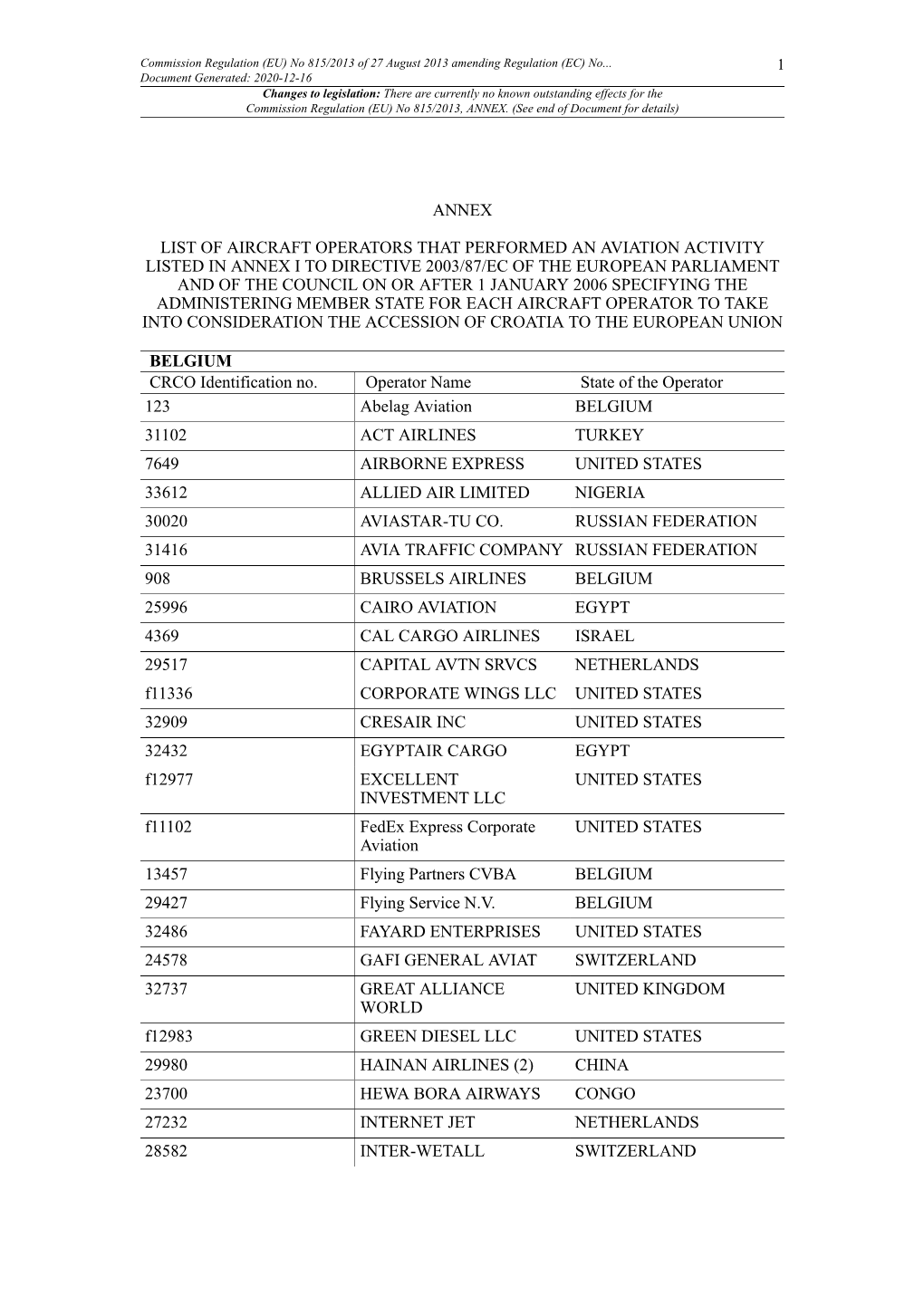 Commission Regulation (EU) No 815/2013 of 27 August 2013 Amending Regulation (EC) No