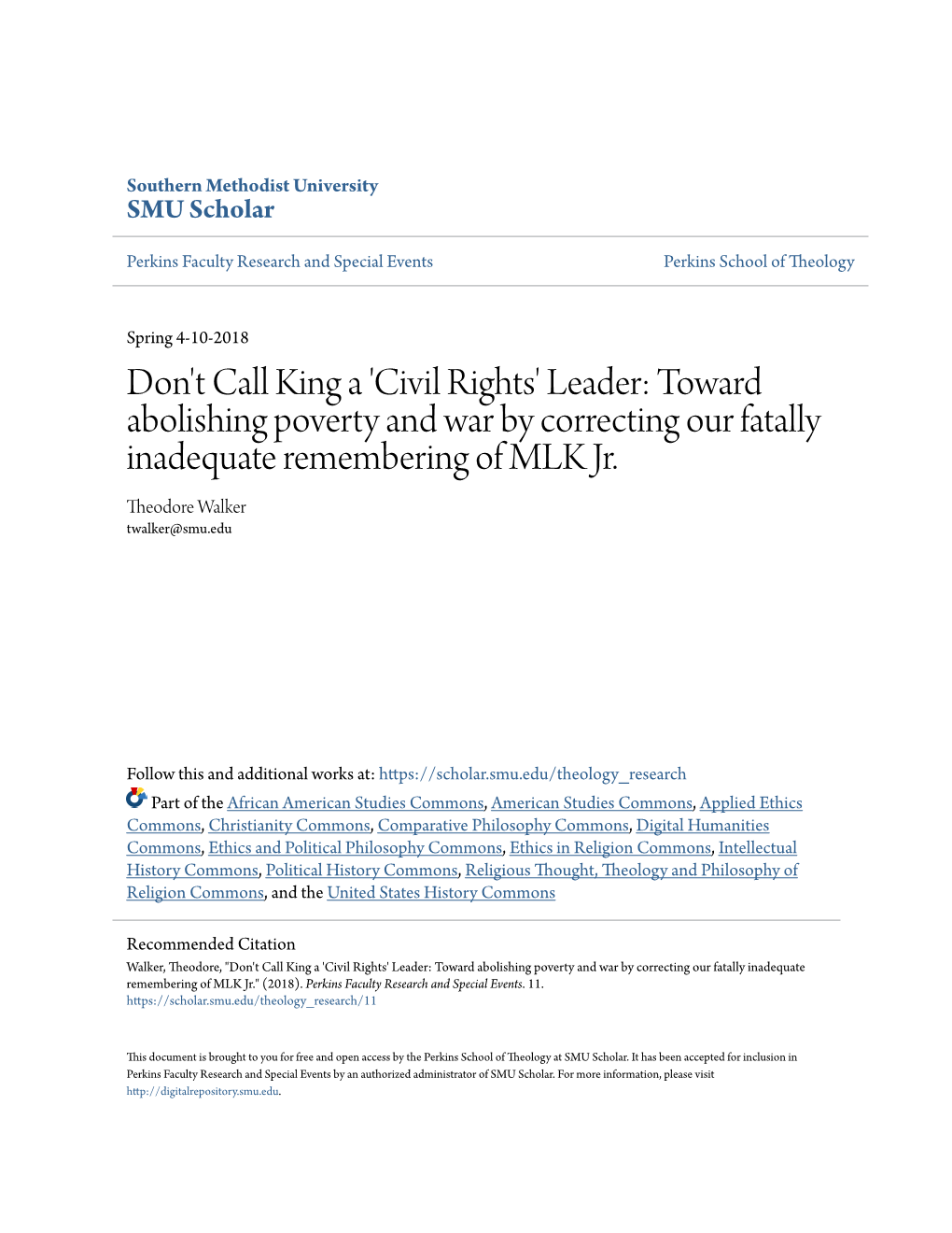 Civil Rights' Leader: Toward Abolishing Poverty and War by Correcting Our Fatally Inadequate Remembering of MLK Jr