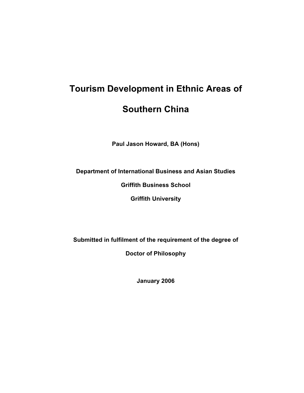Tourism Development in Ethnic Areas of Southern China