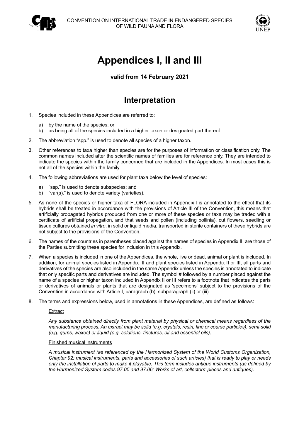 CITES Appendices I, II and III Valid from 14.02.2021