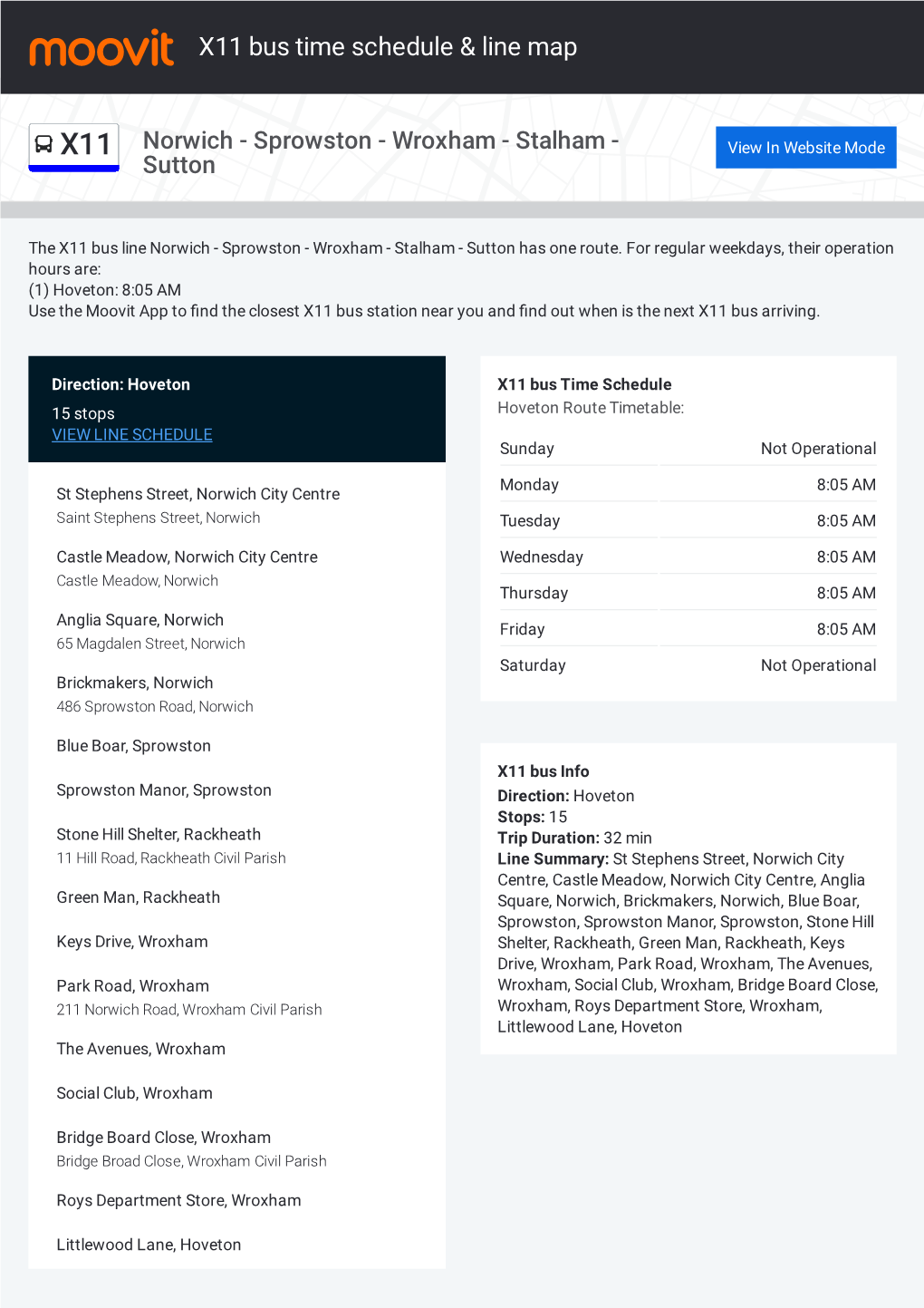 X11 Bus Time Schedule & Line Route