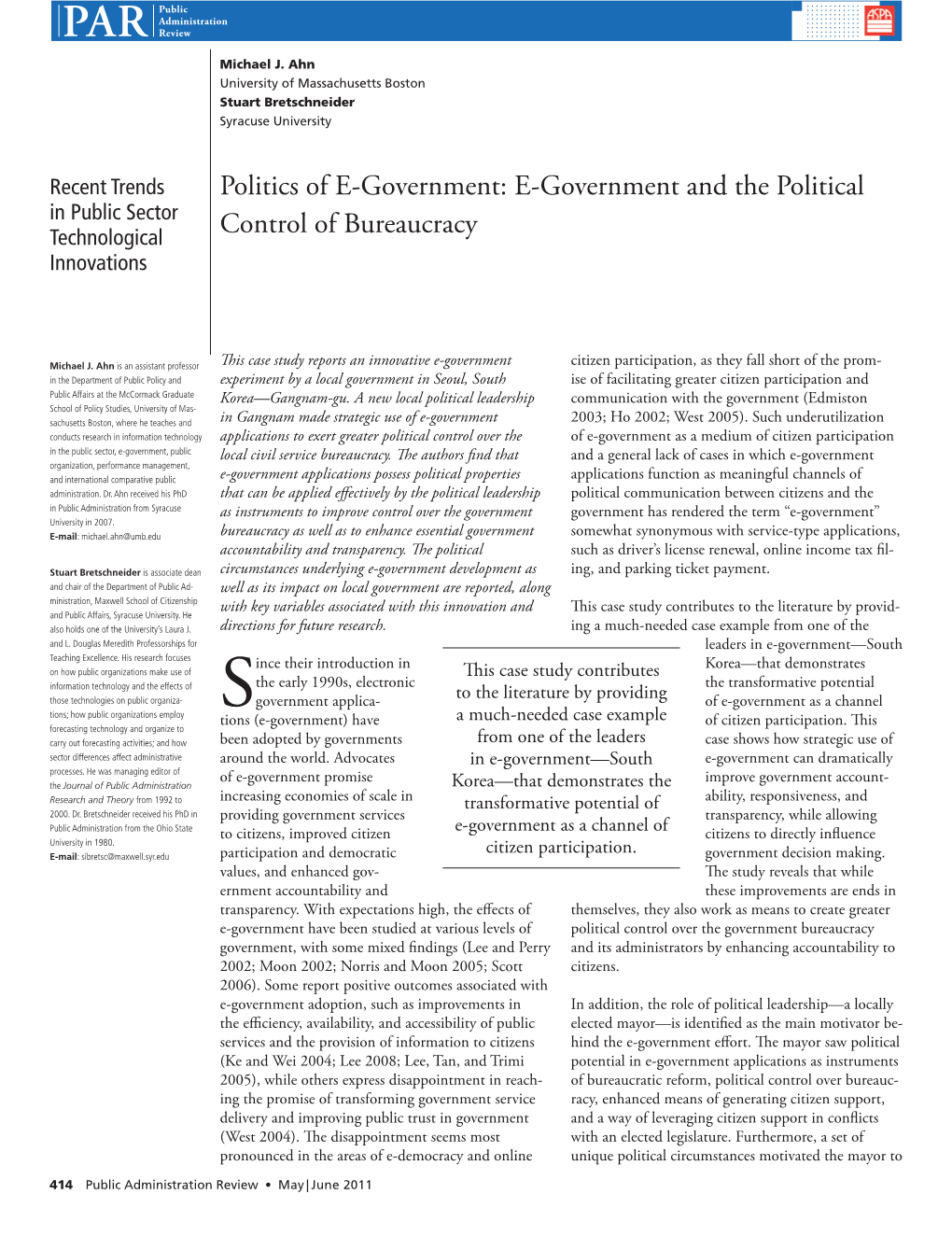 Politics of Egovernment: Egovernment and the Political