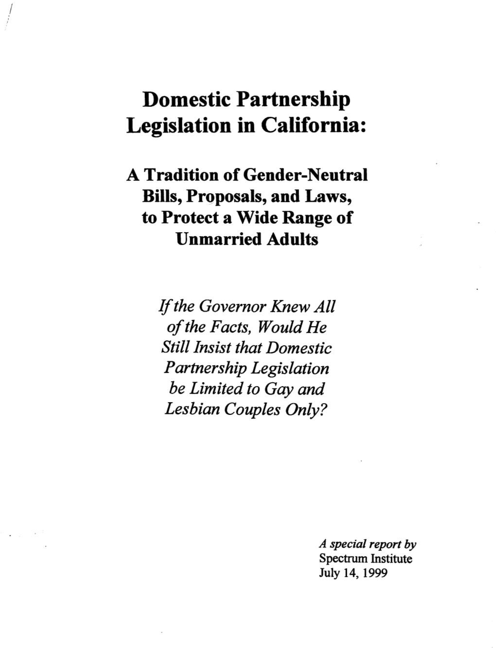 Domestic Partnership Legislation in California
