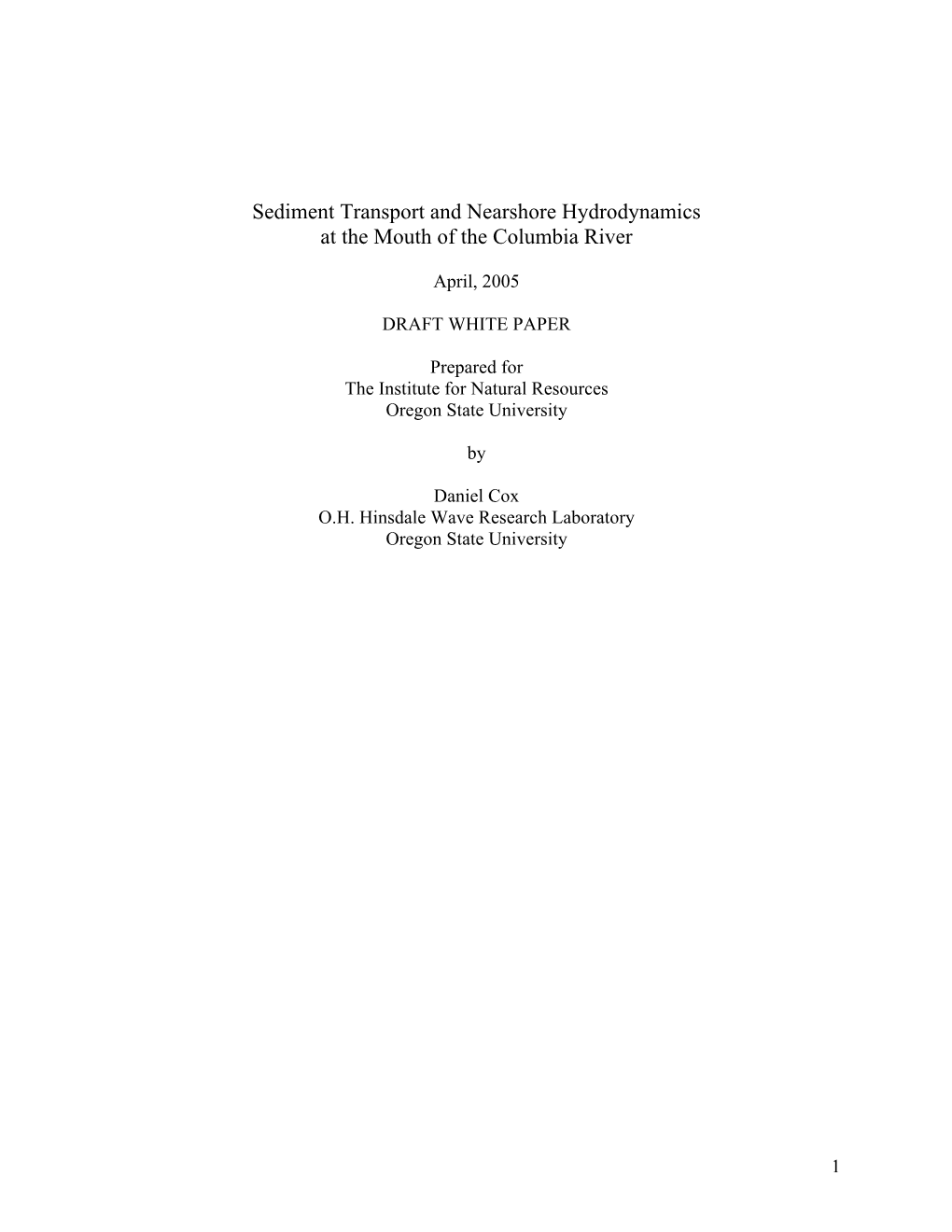 Sediment Transport and Nearshore Hydrodynamics at the Mouth of the Columbia River