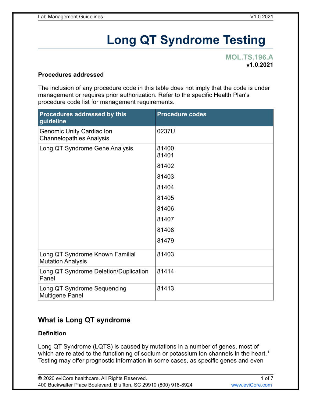 Long QT Syndrome Testing