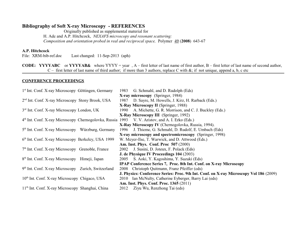 Bibliography of Soft X-Ray Microscopy - REFERENCES