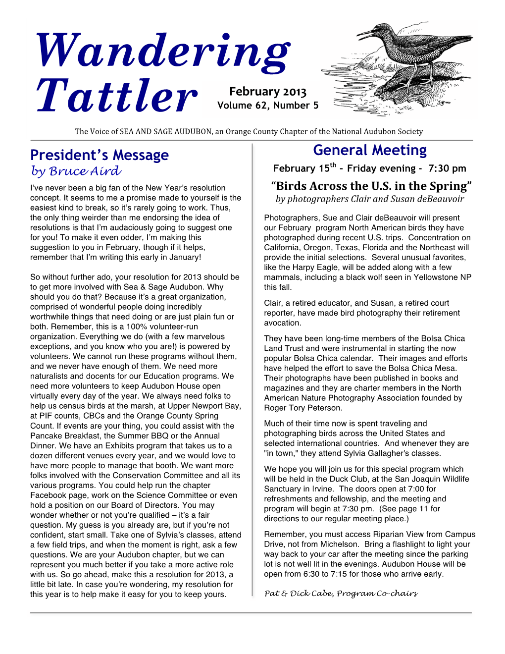 Wandering Tattler 3 February 2013