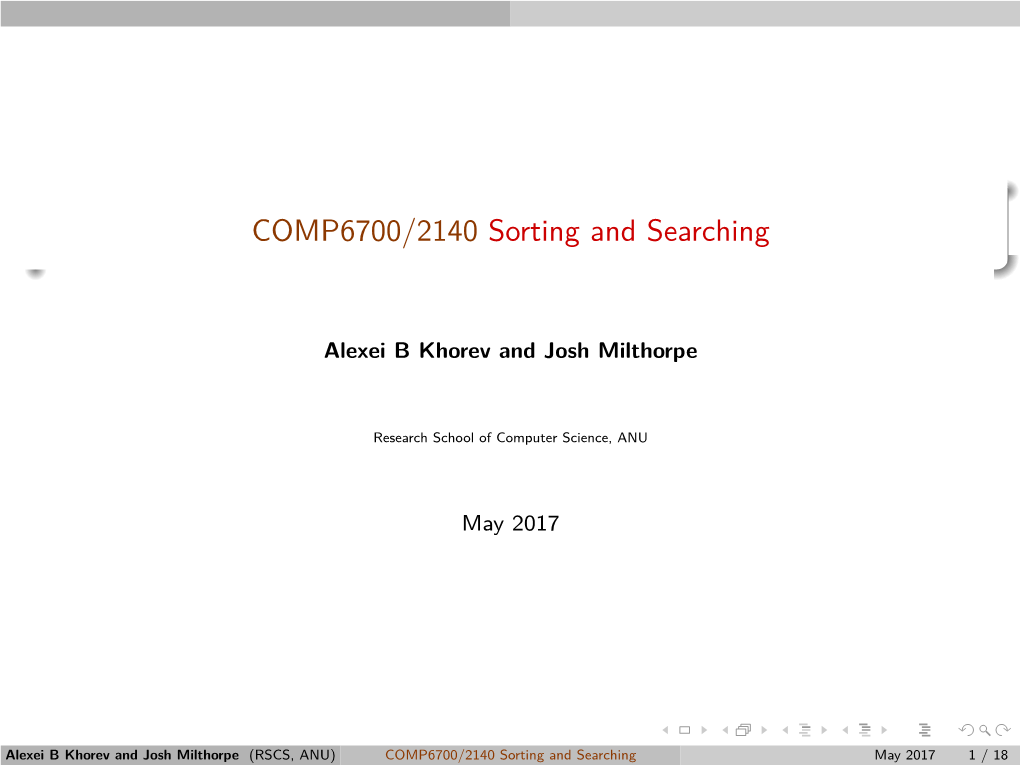 COMP6700/2140 Sorting and Searching