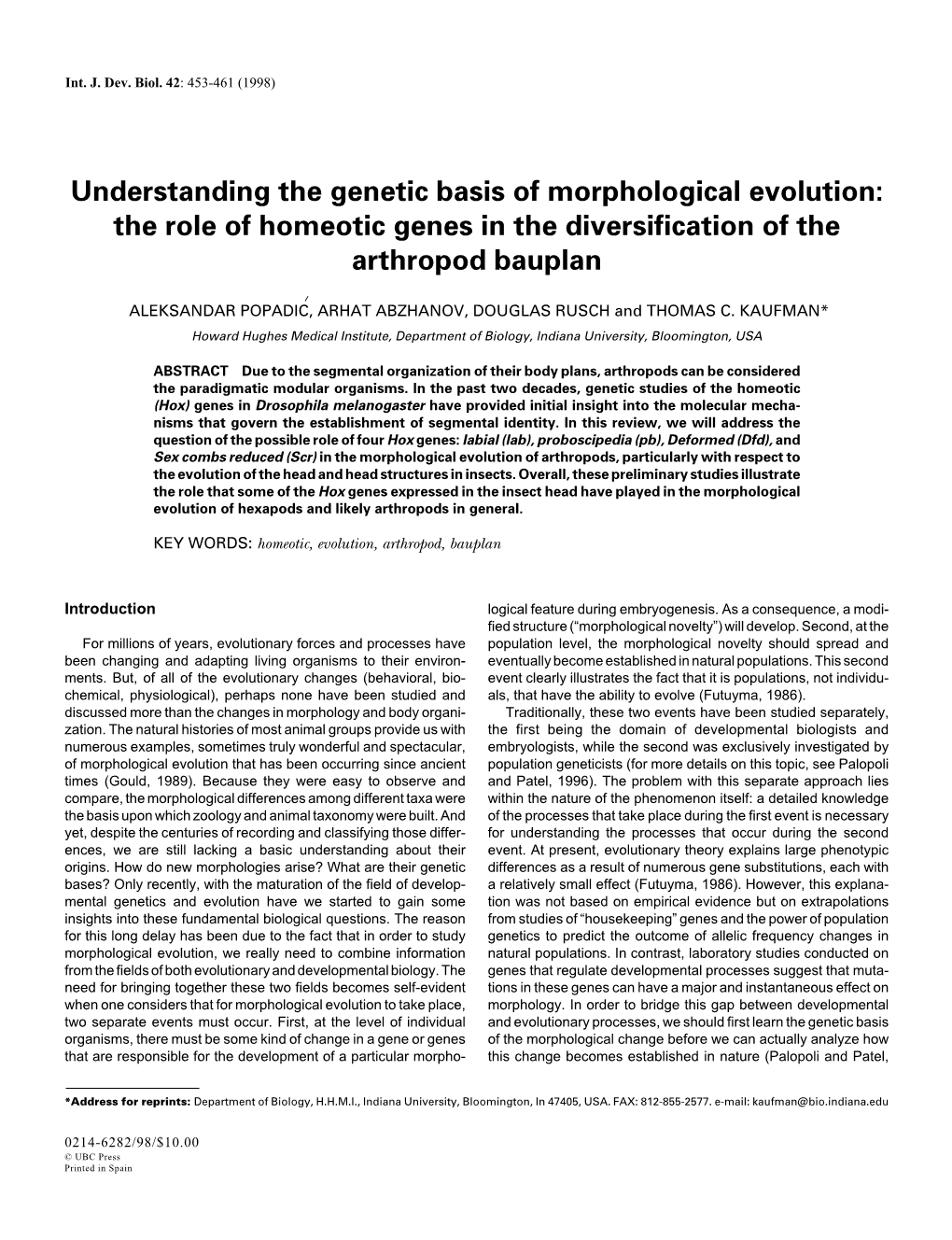 Understanding the Genetic Basis of Morphological Evolution: the Role of Homeotic Genes in the Diversification of the Arthropod Bauplan