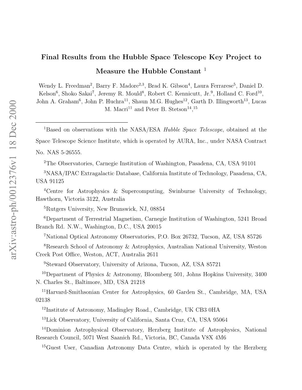 Arxiv:Astro-Ph/0012376V1 18 Dec 2000 Eerhcucl 01Ws Anc D,Vcoi,B,Cana BC, Victoria, Rd., Saanich West 5071 Council, Research 02138 .Calss