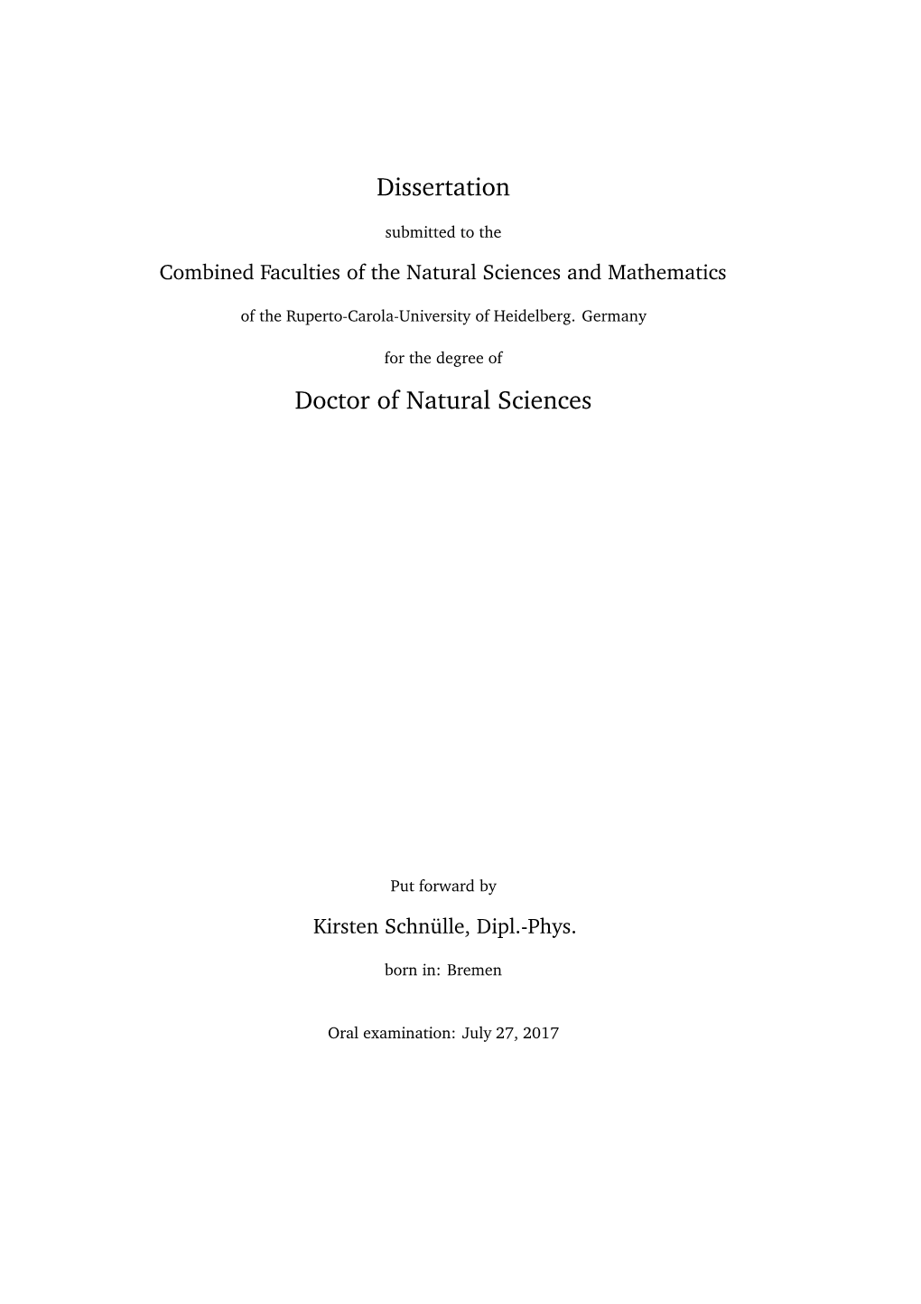 Dissertation Doctor of Natural Sciences