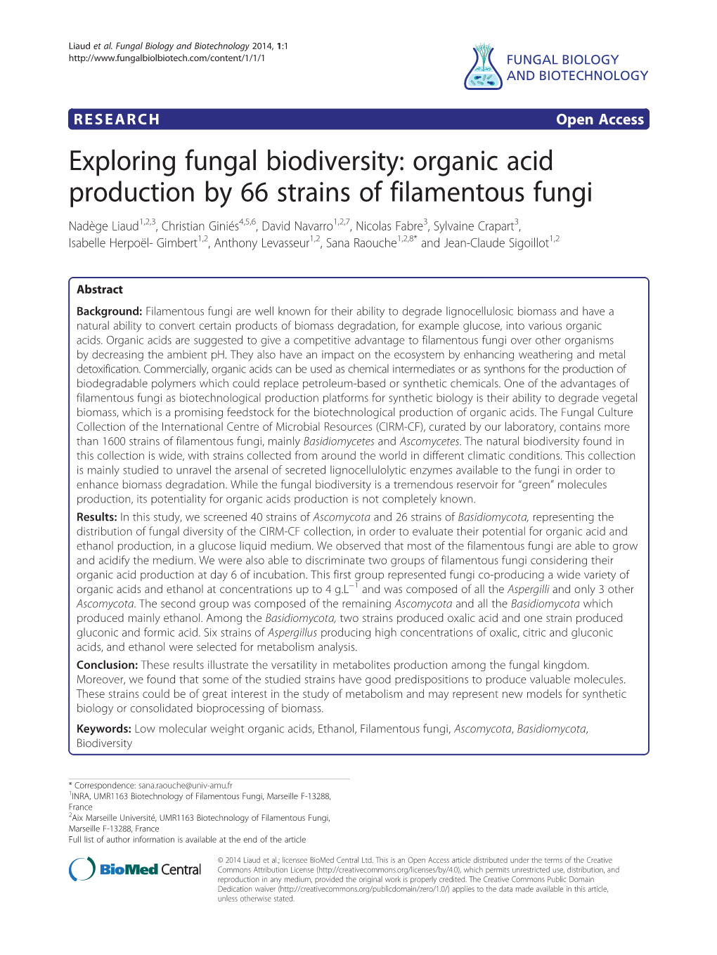 Organic Acid Production by 66 Strains of Filamentous Fungi