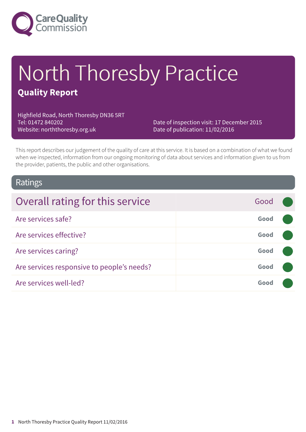 North Thoresby Practice Quality Report