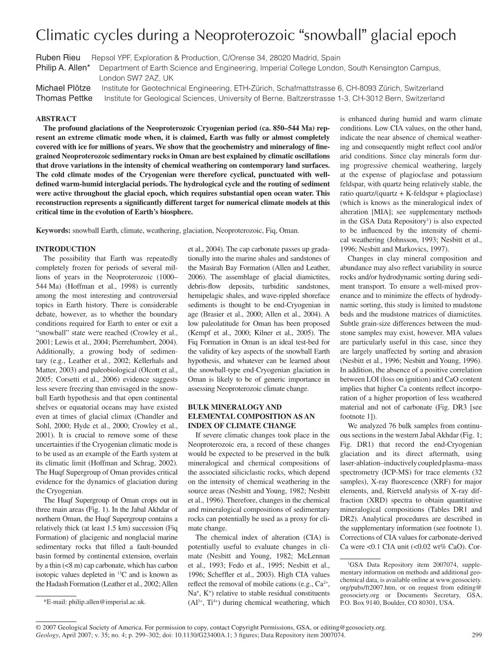 Climatic Cycles During a Neoproterozoic “Snowball” Glacial Epoch