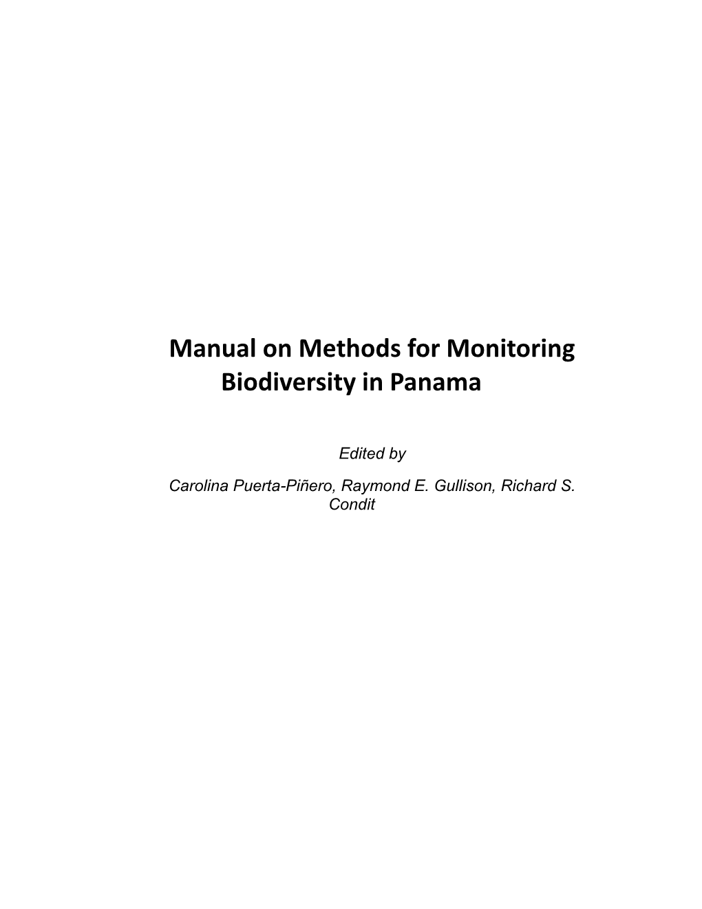 Manual on Methods for Monitoring Biodiversity in Panama