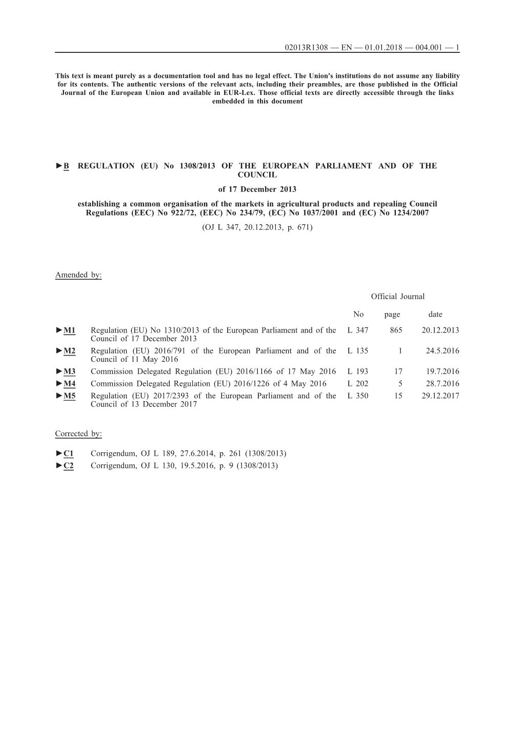 B REGULATION (EU) No 1308/2013 of the EUROPEAN PARLIAMENT