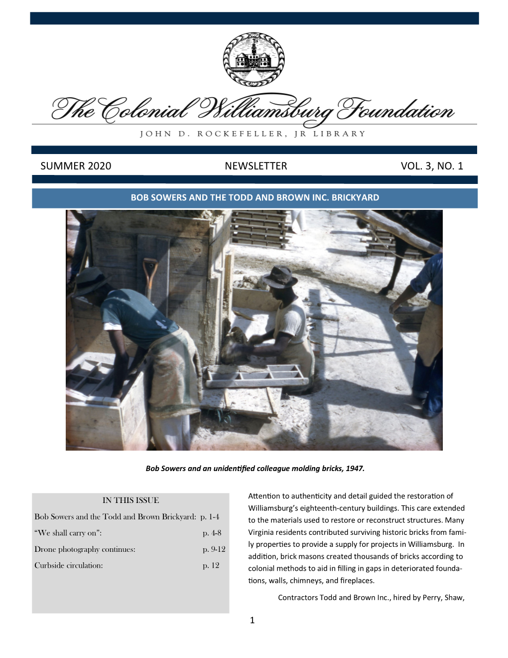 Summer 2020 Newsletter Vol. 3, No. 1