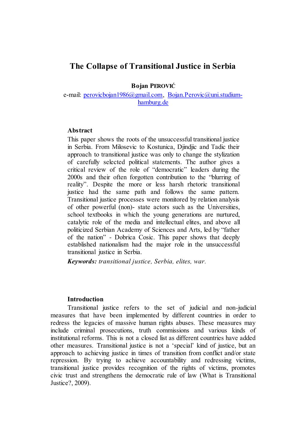 The Collapse of Transitional Justice in Serbia