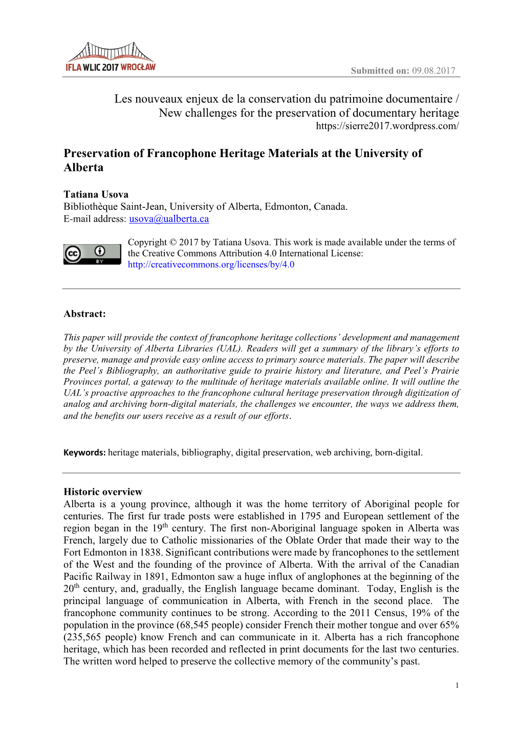 Preservation of Francophone Heritage Materials at the University of Alberta