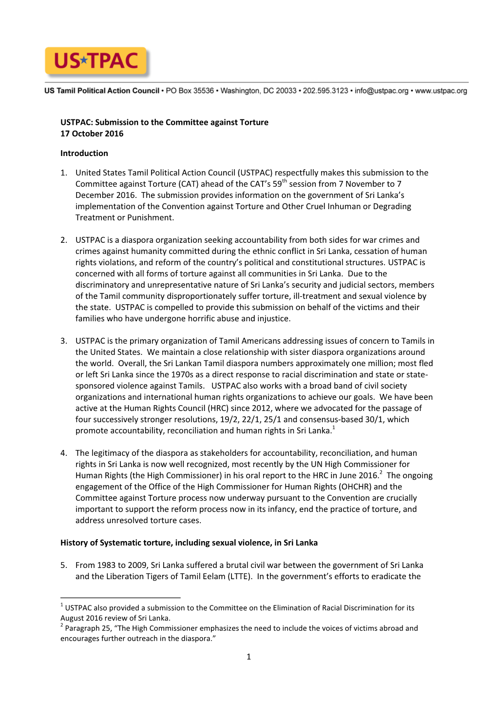 Submission to the Committee Against Torture 17 October 2016