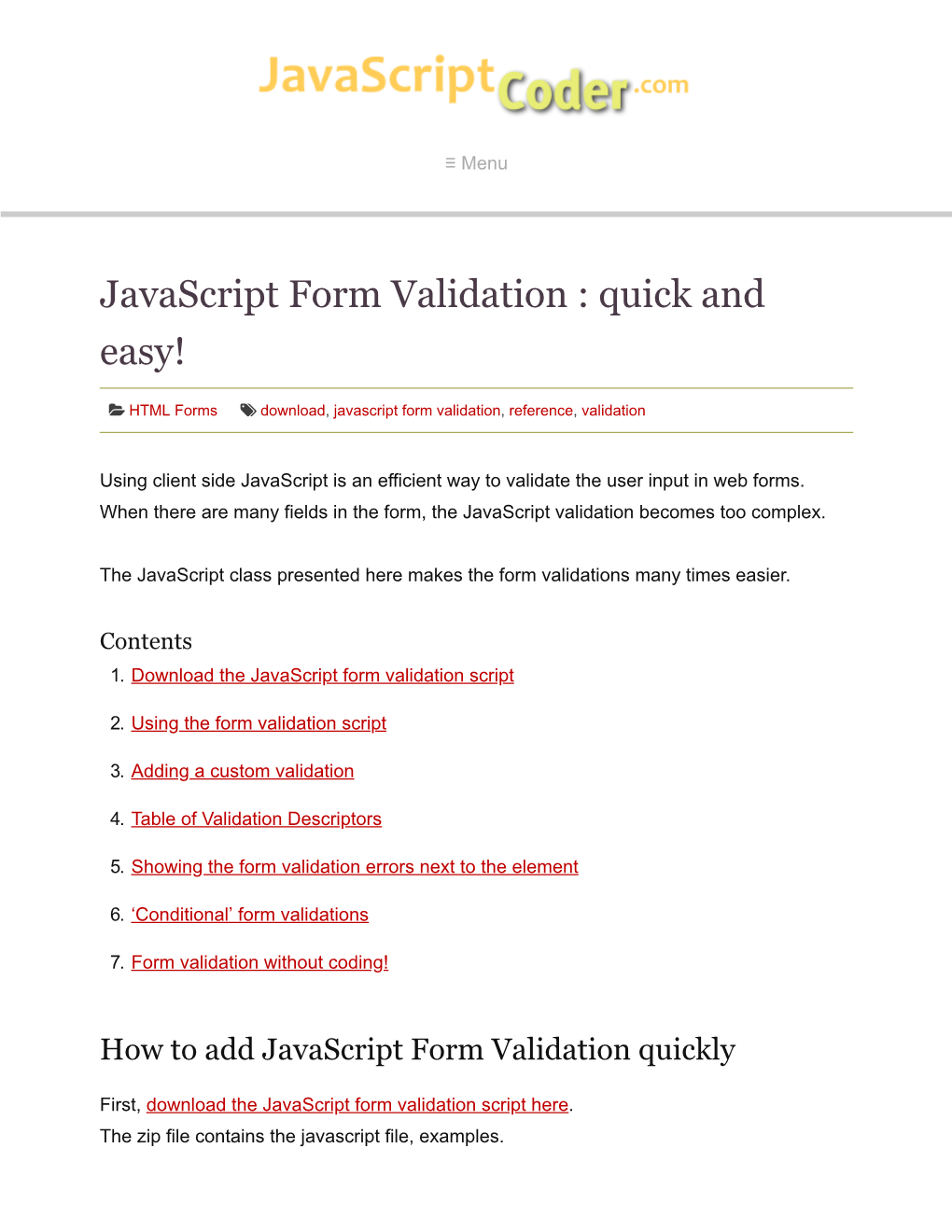Javascript Form Validation : Quick and Easy!