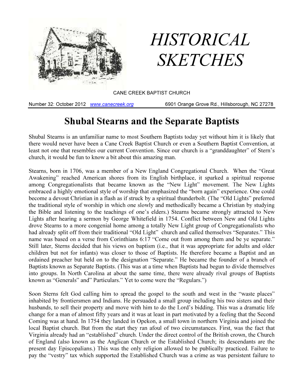 Shubal Stearns and the Separate Baptists