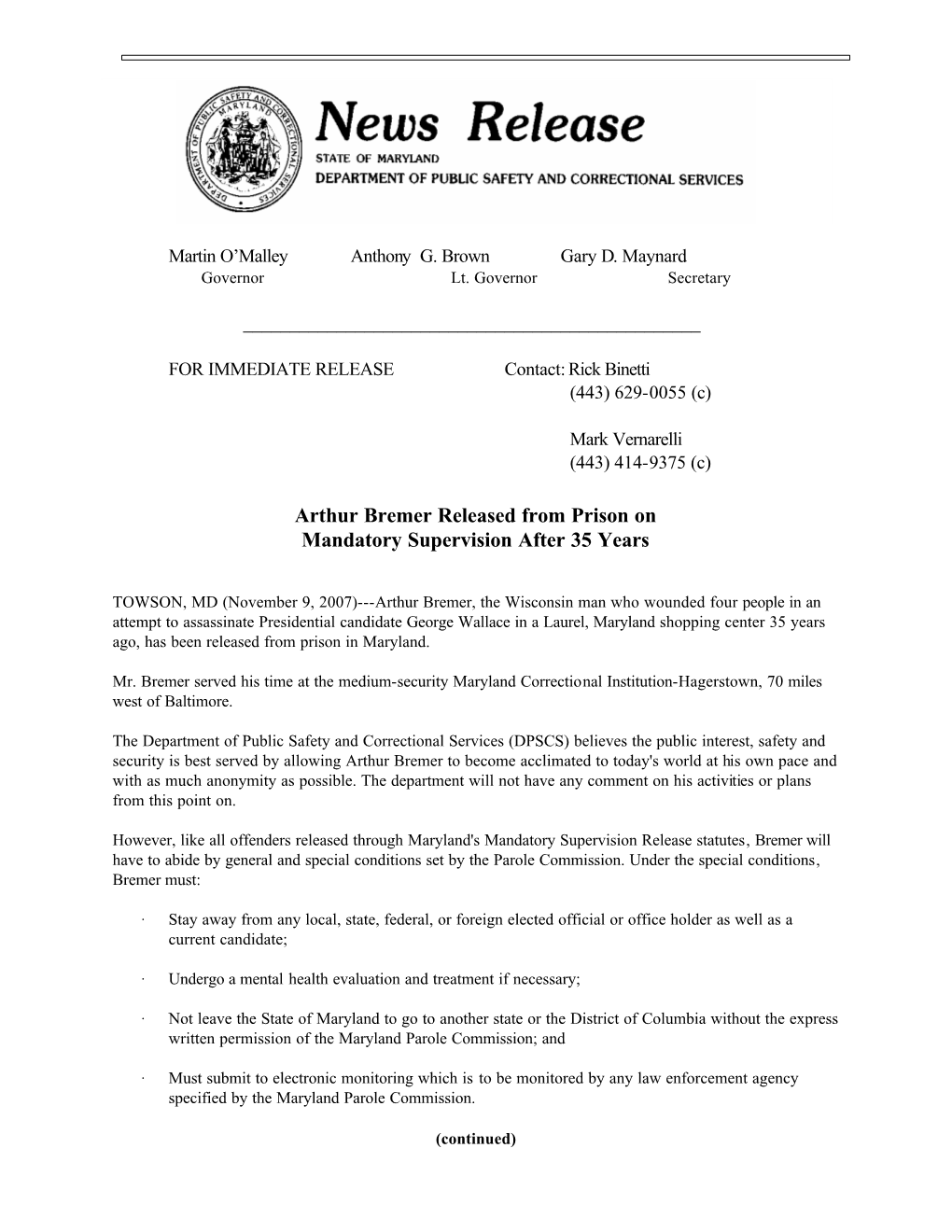 BREMER Final PRESS RELEASE 110907