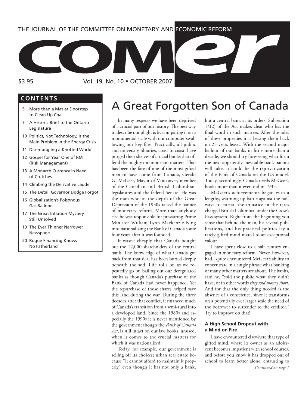 A Great Forgotten Son of Canada to Clean up Coal 7 a Historic Brief to the Ontario in Many Respects We Have Been Deprived but a Central Bank at Its Orders