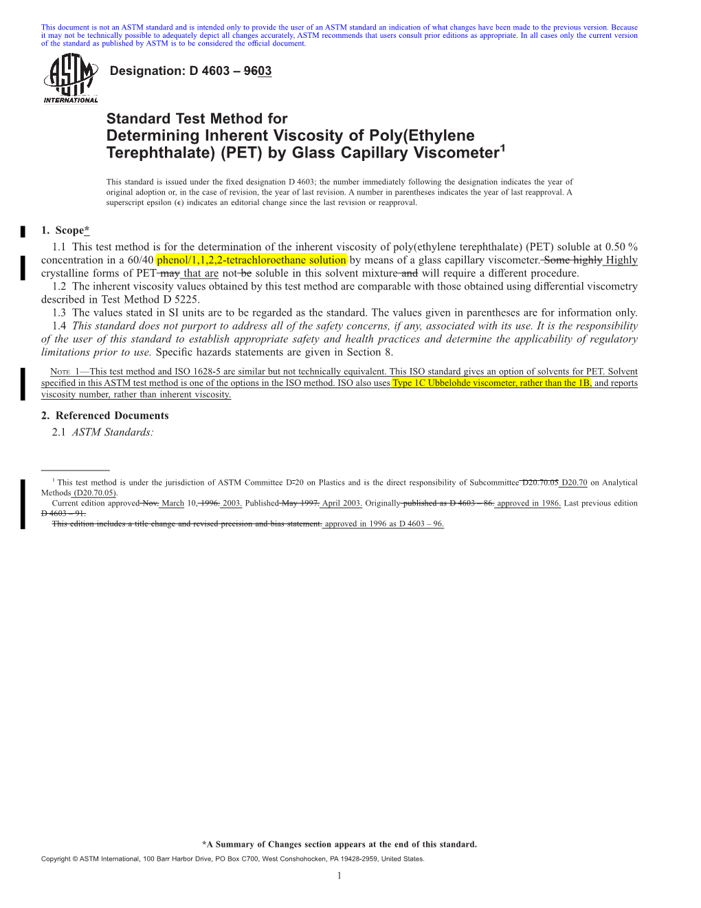 Determining Inherent Viscosity of Poly(Ethylene Terephthalate) (PET) by Glass Capillary Viscometer1