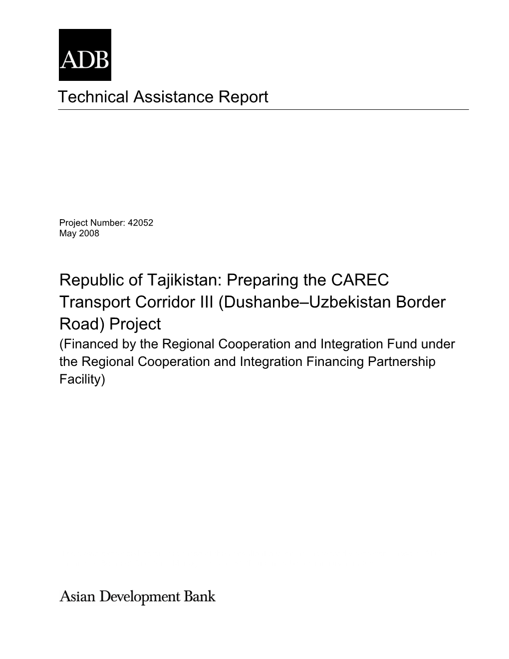 Preparing the CAREC Transport Corridor III (Dushanbe–Uzbekistan