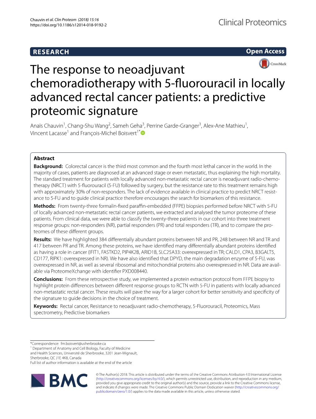 The Response to Neoadjuvant Chemoradiotherapy with 5
