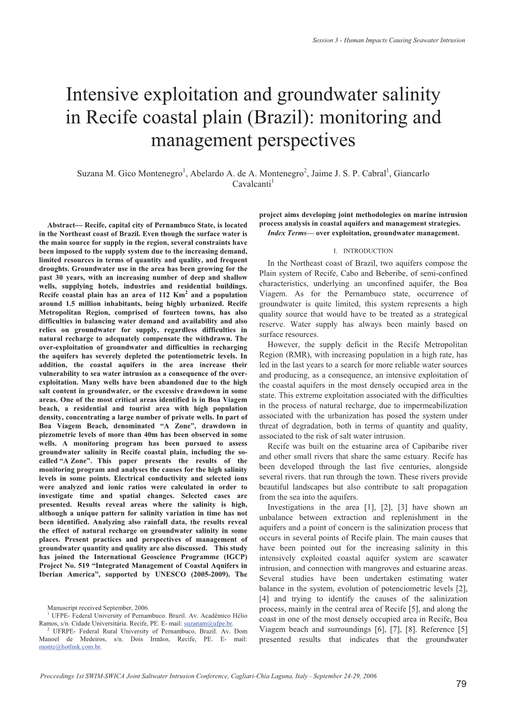 Intensive Exploitation and Groundwater Salinity in Recife Coastal Plain (Brazil): Monitoring and Management Perspectives